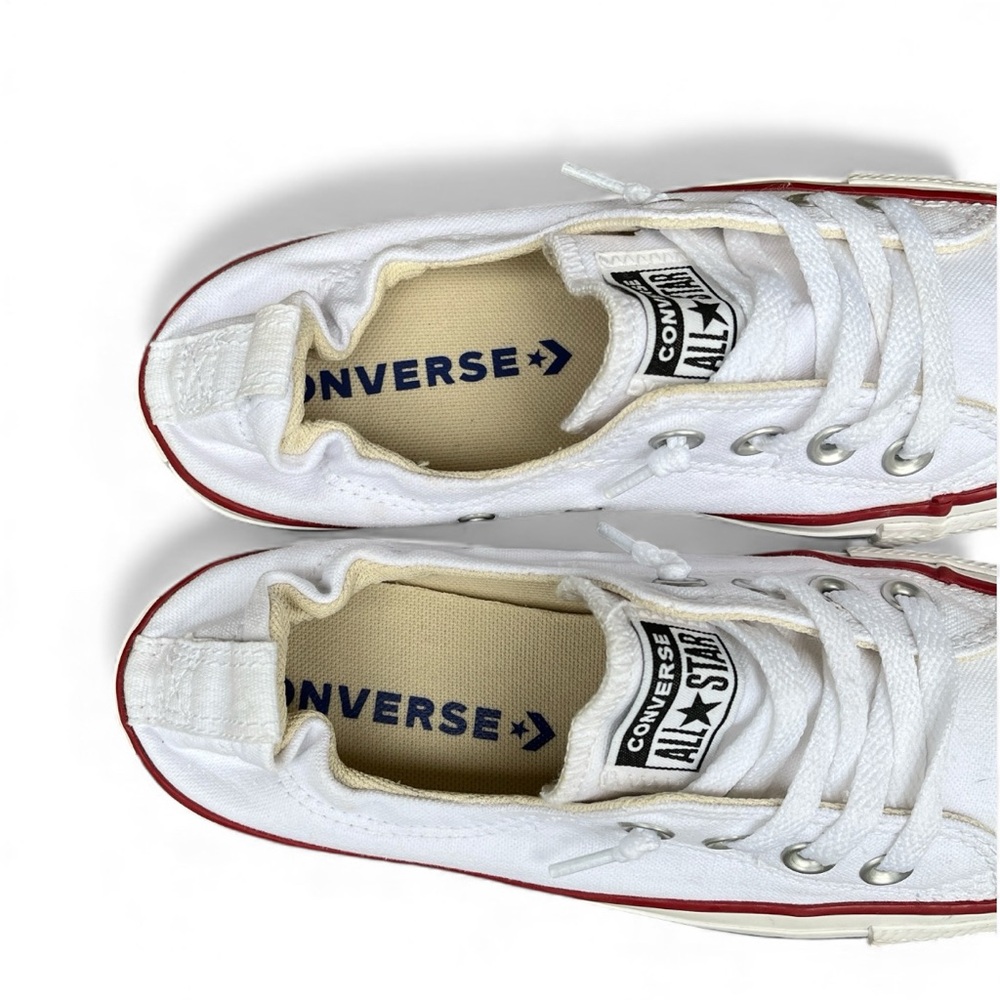 Converse White Sneakers with Red and Navy Stripe - Picture 7 of 13